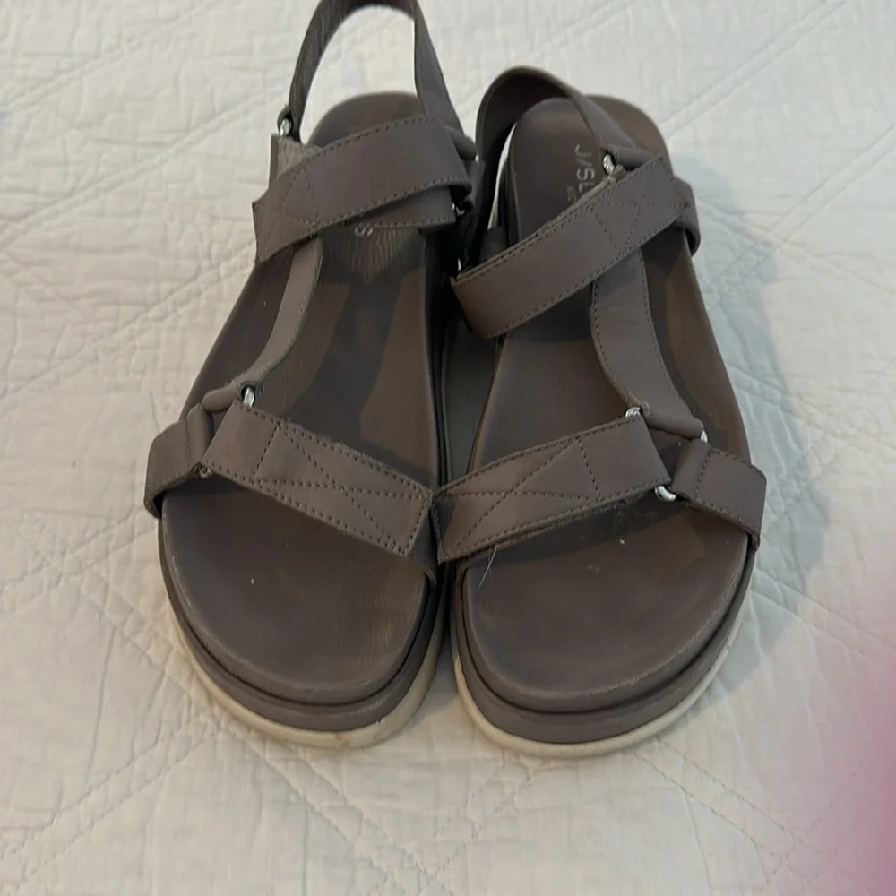 J Slides Blakely Grey Leather Platform Sandal